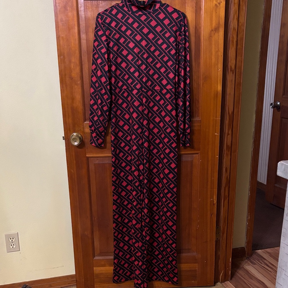Red and Black Geometric Patterned Jumpsuit